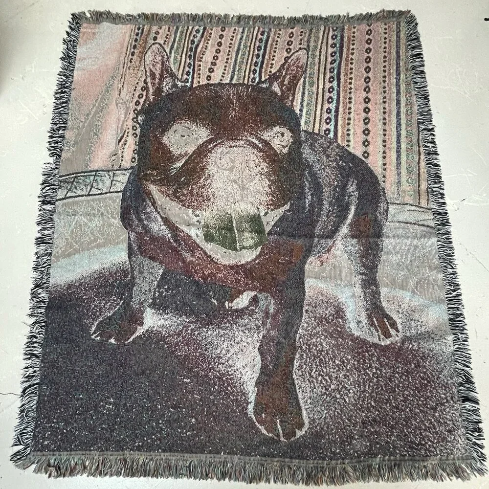 French‎ Bulldog Dog Tapestry Fringe Throw Afghan Blanket Decor Fall Winter Cozy